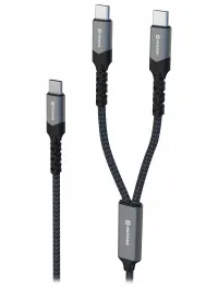 Cavo di ricarica Swissten 2 in 1 100 W USB-C 2x USB-C 1,5 m nero (1 of 3)