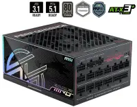 MSI MPG AI1600TS PCIE5 1600W ATX3.1 PFC gníomhach Barántas 12 bliana Cábláil modúlach lucht leanúna 135mm 80PLUS Titanium (1 of 5)