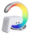IMMAX LED relaxační lampička FLAMINGO Qi nabíjení budík RGB 300lm USB výstup BT 5.1 stříbrná