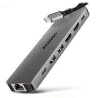 Hub USB-C multi-usage AXAGON 7 en 1 HMC-7HX2 PD 100 W : 1 port USB-C, 2 ports USB-A, 2 ports HDMI, câble RJ-45 de 15 cm. Hub USB-C multi-usage AXAGON 7 en 1 HMC-7HX2 PD 100 W : 1 port USB-C, 2 ports USB-A, 2 ports HDMI, câble RJ-45 de 15 cm. (1 of 7)