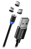 Зарядный кабель Colorway 3 в 1 Lightning+MicroUSB+USB-C Магнитный 2,4 А Нейлон 1 м