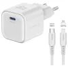 Swissten GAN 1x USB-C 20 W barošanas barošanas adapteris balts + USB-C Lightning datu kabelis 1,2 m balts