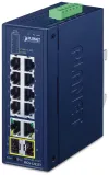 Interruptor industrial L2 Planet IFGS-1222TF 8x 10 100TX 2x 1Gb 2x 1Gb SFP -40~75°C 9-48VDC IP30 sem ventoinha RING