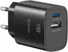Swissten Edge GaN hálózati adapter 1x USB-C PD 25W + 1x USB-A 18W QC fekete