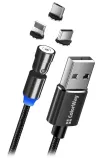 Зарядный кабель Colorway 3 в 1 Lightning+MicroUSB+USB-C Магнитный 2,4 А Нейлон Магнитный Вращение 540° 1 м