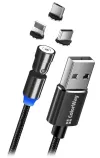 Colorway uzlādes kabelis 3in1 Lightning+MicroUSB+USB-C magnētiskais 2,4A neilona magnētiskais rotācija 540° 1m