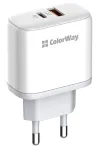 COLORWAY 1x USB a 1x USB-C síťová nabíječka 45W 100V-240V Bílá