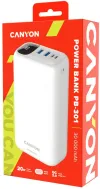 CANYON powerbanka PB-301 30000mAh Li-poly QC 3.0&PD 20W display In USB-C + micro USB Out 1x USB-C + 2x USB-A bílá thumbnail (3 of 5)