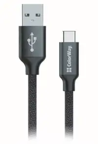 Кабель для передачи данных Colorway USB Type-C 1 м 2.1A черный Кабель для передачи данных Colorway USB Type-C 1 м 2.1A черный (1 of 1)