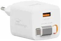 Блок живлення Swissten Slidecharge GaN 30W 1x USB-A 18W з висувним кабелем USB-C 0.75 м, білий Блок живлення Swissten Slidecharge GaN 30W 1x USB-A 18W з висувним кабелем USB-C 0.75 м, білий (1 of 5)