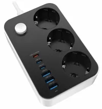 COLORWAY Cavo di prolunga 3x Schuko 3x USB-C 20W 3x cavo USB-A 2m (1 of 6)