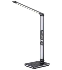 Luminária de mesa LED IMMAX HERON NEW com carregamento Qi, 85W, 12V DC 2A, dimerizável, braço articulado, cor prata. (1 of 9)