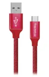 Värviline USB-andmekaabel USB-C 2,4A 2m punane