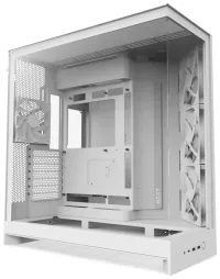 NZXT H9 Flow -kotelo, kaksikammioinen ATX, 3x140mm tuuletin, 1x120mm rei'itetty lasikansi, sivupaneelit edessä, valkoinen (1 of 8)