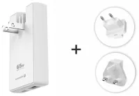 Swissten GaN USB-C + USB-A 65w Reesadapter austauschbare Stecker (US EU UK) wäiss (1 of 5)