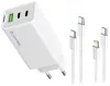 COLORWAY 2x USB-C 1x USB-A power charger GaN PD PPS 65W Including 2x USB-C-USB-C USB-C-Lightning cables White