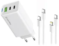 COLORWAY 2x USB-C 1x USB-A power charger GaN PD PPS 65W Including 2x USB-C-USB-C USB-C-Lightning cables White COLORWAY 2x USB-C 1x USB-A power charger GaN PD PPS 65W Including 2x USB-C-USB-C USB-C-Lightning cables White (1 of 12)