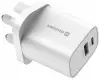 Swissten Edge GaN hálózati adapter 1x USB-C PD 35W + 1x USB-A 18W QC Egyesült Királyságbeli aljzathoz, fehér