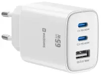 Swissten Edge GaN hálózati adapter 2x USB-C PD 65W + 1x USB-A 18W QC fehér (1 of 5)