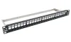 LYNX Patch panel 19" 24 portů neosazený stíněný černý Cat5e 6 6A 7 vyvazovák
