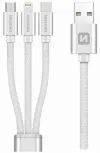 Swissten Data cable 3in1 MFi 1.2 m textile (micro USB USB-C Lightnings) silver