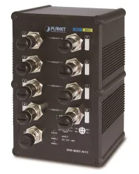 Interrupteur industriel étanche Planet ISW-800T-M12, 8 x 10 Mbps, 100 Mbps, boîtier M12, protection ESD DIN IP67, température de fonctionnement : -40 à 75 °C, alimentation : 12-48 V CC (1 of 1)