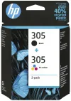 HP inkoustová kazeta 305 2-Pack Tri-color Black Original Ink Cartridge