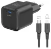 Swissten GAN 1x USB-C 35W Strømforsyning Strømadapter Sort + USB-C Lightning Datakabel 1,2m Sort